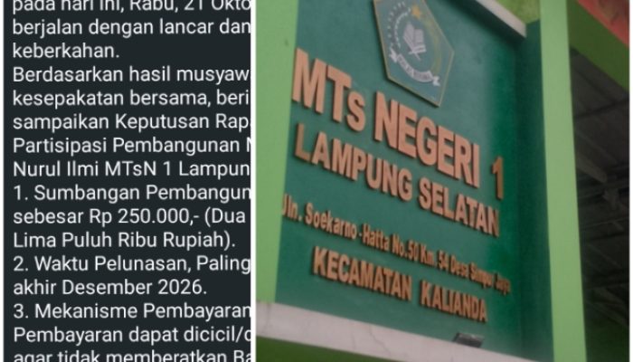‎Sumbangan Pembangunan Masjid Dipatok Rp250.000 per Siswa, Wali Murid MTsN 1 LamSel: Di Saat Ekonomi Sulit, Ini Sangat Memberatkan  ‎ 